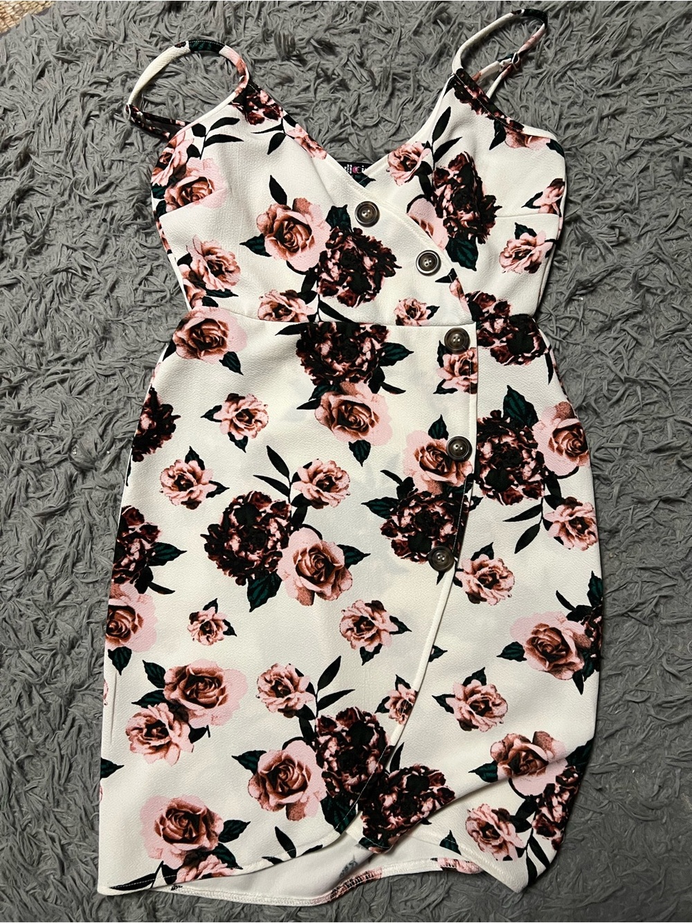 Floral Pink & White Spaghetti-Strap Wrap Dress